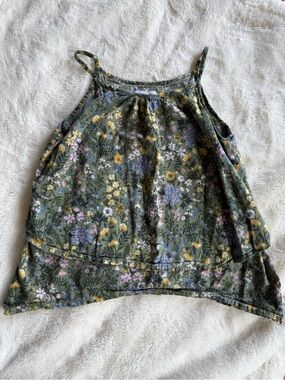 Old Navy Olive Green Floral Cami with Blue, Yellow & Pink Accents
